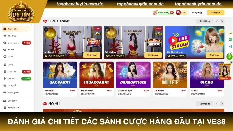 Đánh giá chi tiết các sảnh cược hàng đầu tại nhà cái VE88
