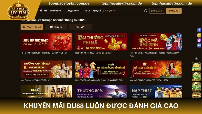 Khuyến mãi DU88 luôn được đánh giá cao về sự đa dạng và giá trị