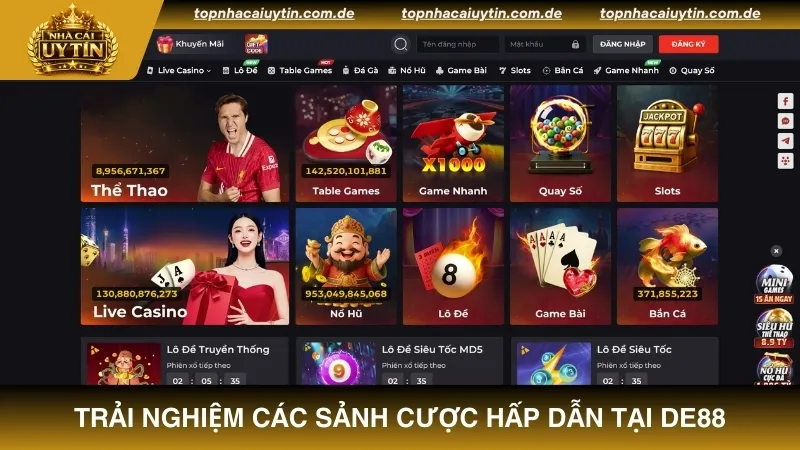 Trải nghiệm chi tiết các sảnh cược hấp dẫn tại nhà cái DE88