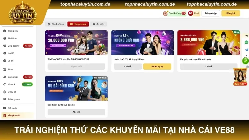 Trải nghiệm thử các khuyến mãi tại nhà cái VE88 2026